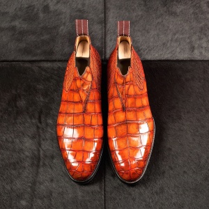 Made to Order Bootee, bright & burnished orange Croc: Saint Crispin's model 400X