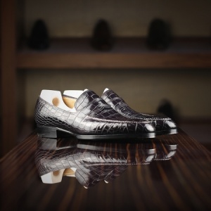 Made to Order Black Croc Loafer Shoe: Saint Crispin's Model #111